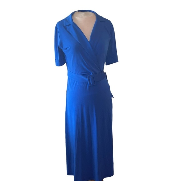 Gorgeous Sapphire Blue Tahari 3/4 Sleeve Crossbody Dress Size S/P - Picture 8 of 14